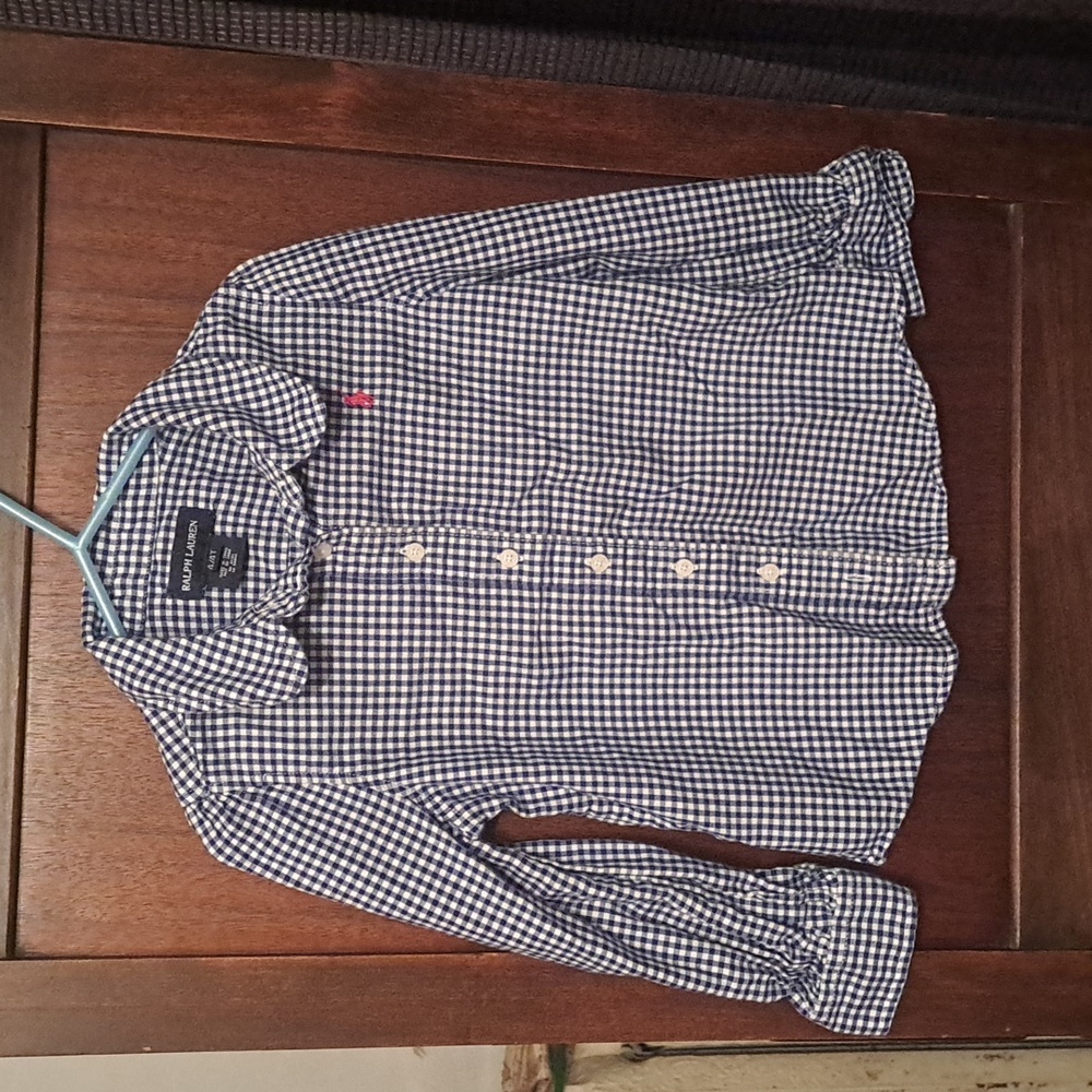 Ralph Lauren Black Label Boys 4/4T Blue And White Checkered Long Sleeve Shirt